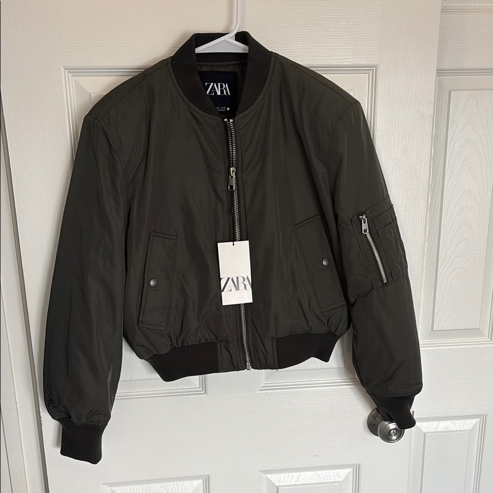 Zara Dark Green Bomber Jacket